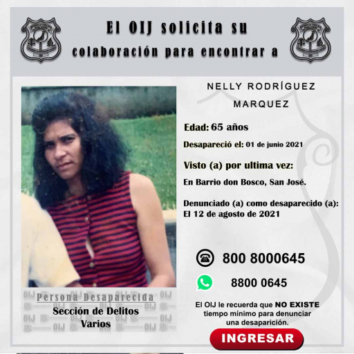 Desaparecida OIJ San José: Nelly Rodríguez Márquez