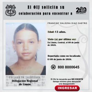 No localizada OIJ Limón: Franciny Dalezka Diaz Castro