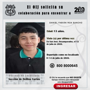 No localizado OIJ San José: Daniel Fabián Roa Sancho