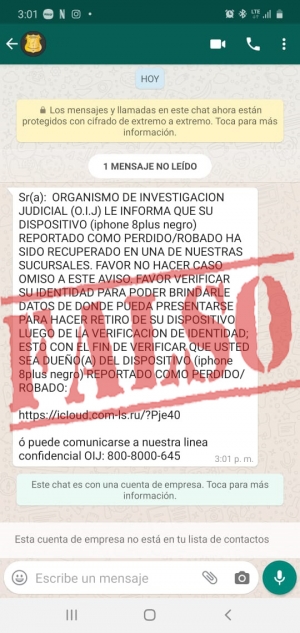 Mensaje por parte del OIJ