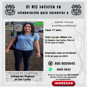 No localizada OIJ San Carlos: Osmary Anielka Quintanilla Morales