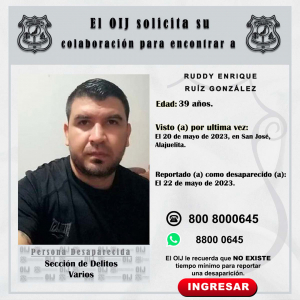 Desaparecido OIJ San José: Ruddy Enrique Ruíz González