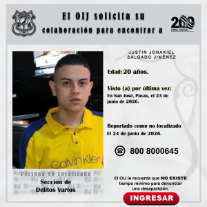 No localizada OIJ San José: Justin Jonakiel Salgado Jiménez