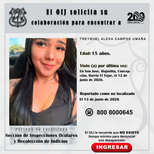 No localizada OIJ San José: Treyshell Alexa Campos Umaña