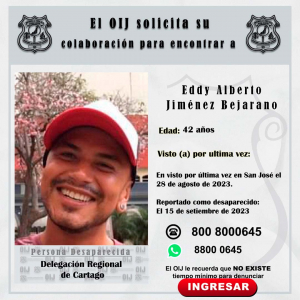Desaparecido OIJ Cartago: Eddy Alberto Jiménez Bejarano