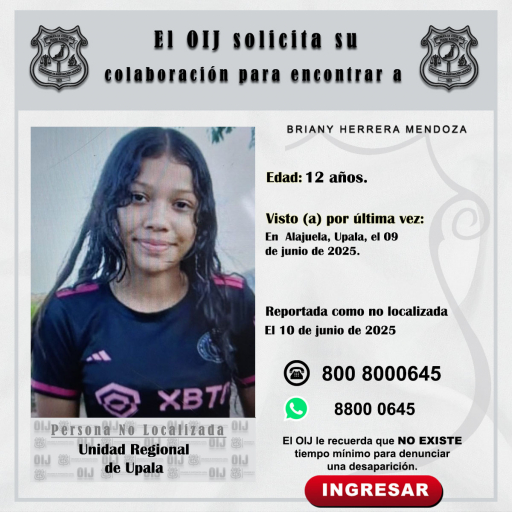 No localizada OIJ Upala: Briany Herrera Mendoza