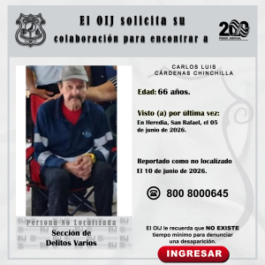 No localizado OIJ: Carlos Luis Cárdenas Chinchilla