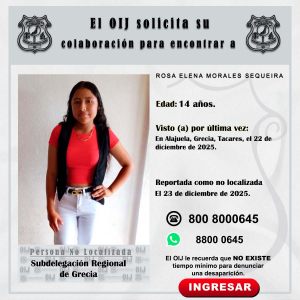 No localizada OIJ Grecia: Rosa Elena Morales Sequeira