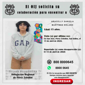 Desaparecida OIJ Pérez Zeledón: Aracelly Daniela Martínez Solano