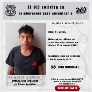 No localizado OIJ Pérez Zeledón: Salmón Pineda Palacios