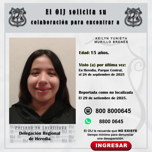 No localizada OIJ Heredia: Keilyn Yunieth Murillo Brenes