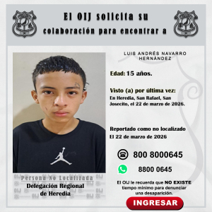 No localizado OIJ Heredia: Luis Andrés Navarro Hernández