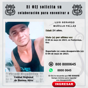 Desaparecido OIJ Buenos Aires: Luis Gerardo Murillo Fallas