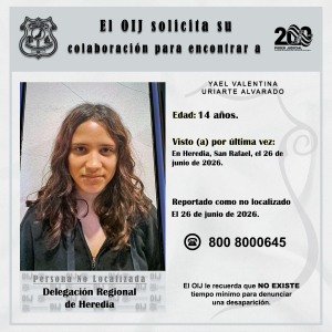 No localizada OIJ Heredia: Yael Valentina Uriarte Alvarado