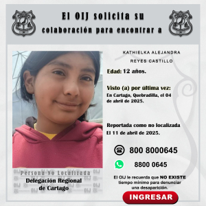 No localizada OIJ Cartago: Kathielka Alejandra Reyes Castillo
