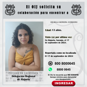 No localizada OIJ Alajuela: Keishla Morera Cordero