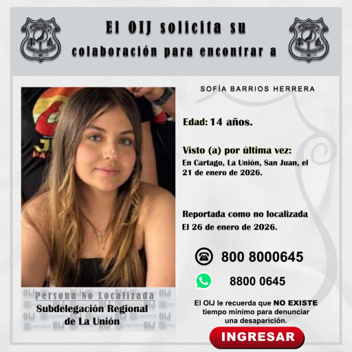 No localizada OIJ La Unión: Sofía Barrios Herrera