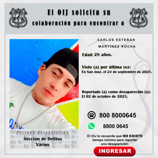 Desaparecido OIJ San José: Carlos Esteban Martínez Rocha