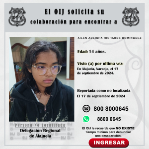 No localizada OIJ Alajuela: Ailen Adeisha Richards Domínguez