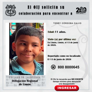 No localizado OIJ Limón: Terry Córdoba Calvo
