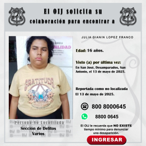 No localizada OIJ San José: Julia Gianin López Franco