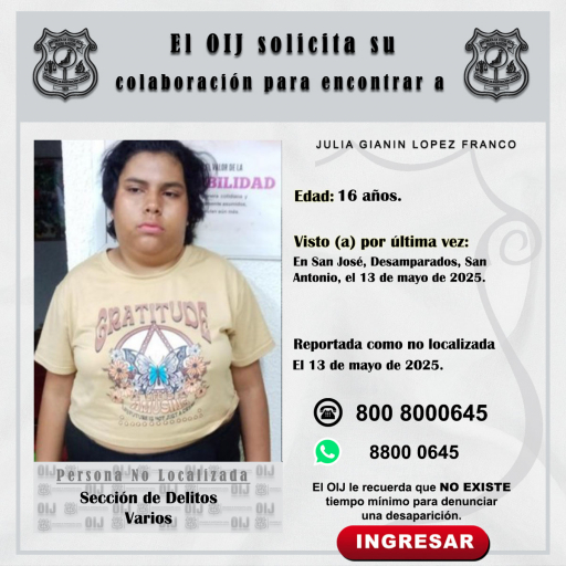 No localizada OIJ San José: Julia Gianin López Franco