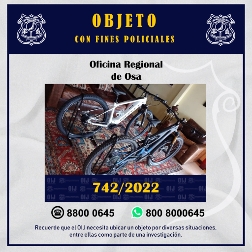 Bicicletas requeridas OIJ Osa: 742-2022