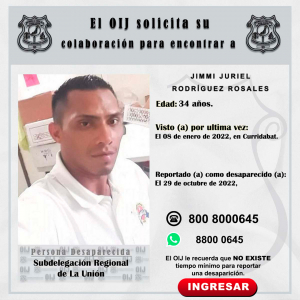 Desaparecido OIJ La Unión: Jimmi Juriel Rodríguez Rosales