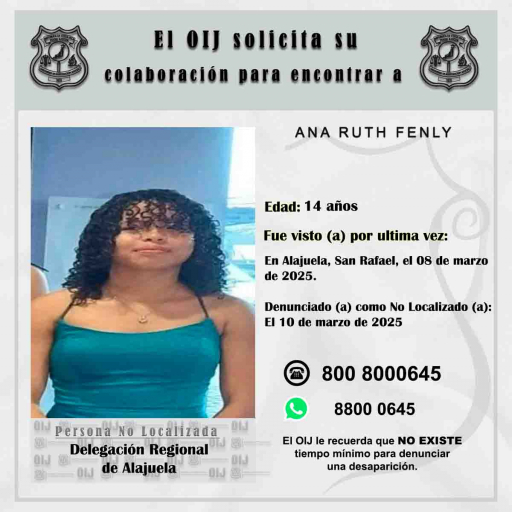 No localizada OIJ Alajuela: Ana Ruth Fenly