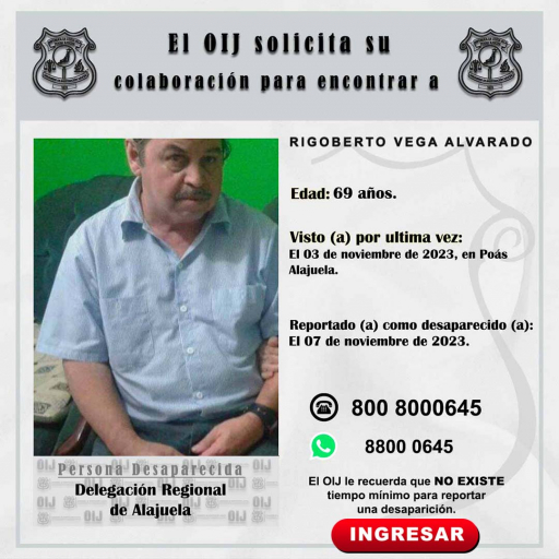 Desaparecido OIJ Alajuela: RIGOBERTO VEGA ALVARADO
