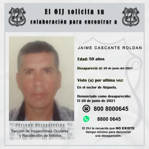 Desaparecido OIJ Alajuela: Jaime Cascante Roldan