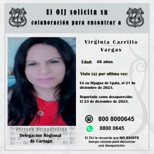No localizada OIJ Cartago: Virginia Carrillo Vargas