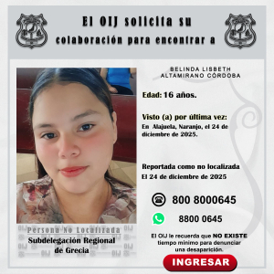 No localizada OIJ Grecia: Belinda Lisbeth Altamirano Córdoba